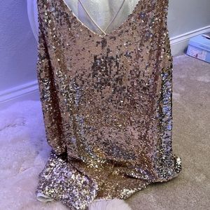 Free people gold sequins silk lined dress